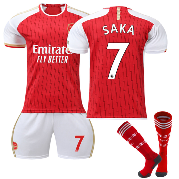 2023-2024 Arsenal Home Kids Football Kit med strumpor nr 7 Saka / 28