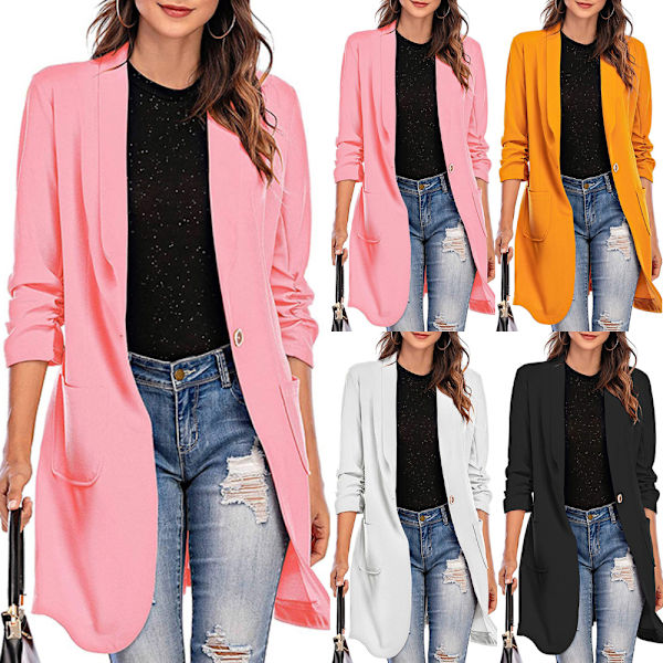 Knäppt mellanlängd Pocket Kacket Arbetsplatsdräkt för kvinnor W pink M