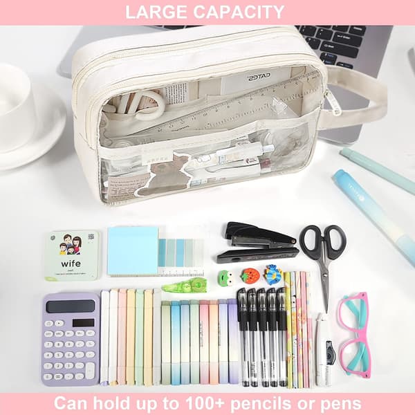 Case Transparent Stor förvaring Penna Pennfodral Penna off white
