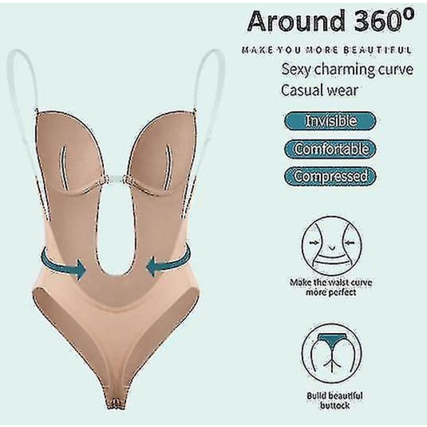 Naisten selkämyksettön Shapewear Syvä V-kaula vartalokuvanveistäjä matalaselkäiselle mekolle black XL