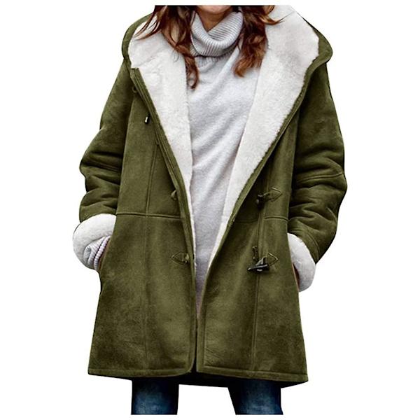 Dam Vinterkappa Tjock Varm Fleece Huvjacka Dam Casual Plus Size Parka Jacka V Army Green 2XL