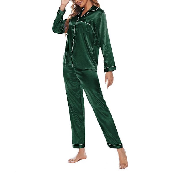 Kvinnor Solid Pyjamas Sets Sleepwear Pyjamas Button Casual Suit Green XXL