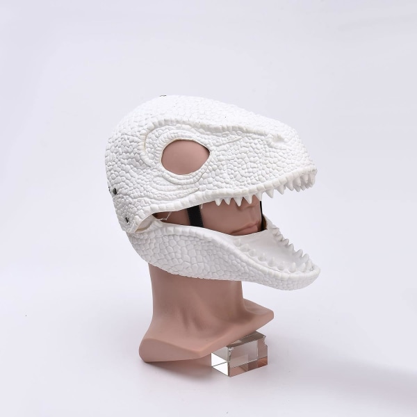 BestAlice Dino Maske Bevægelig Kæbe, Dinosaur Maske Hovedbeklædning, Jurassic Bevægelig Dinosaur Hoved Legetøj Velociraptor Maske Halloween White 23 x 15 x 13 cm/9 x 5 x 6 inch