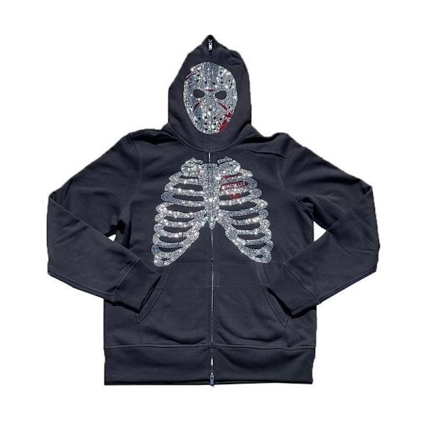 Y2K Full Zip Up Hoodie Herre Høst Vinter Gothic Genser Style 2 XL