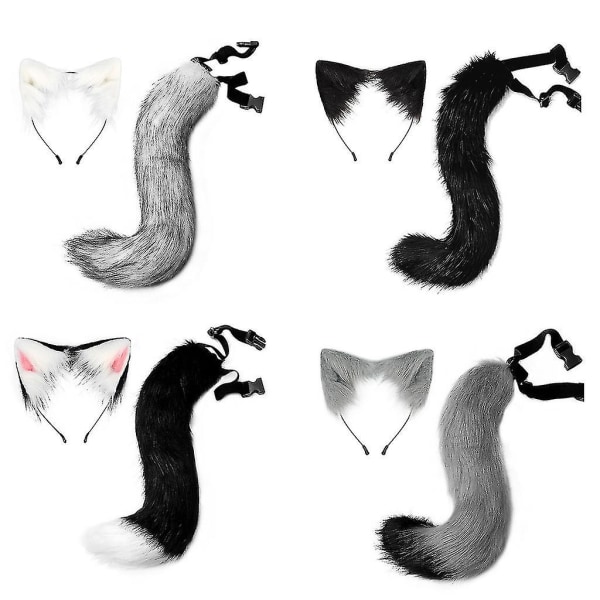 Halloween COS simulering räv plysch svans kläder tillbehör djur svans katt öra hår båge huvudbonader V White