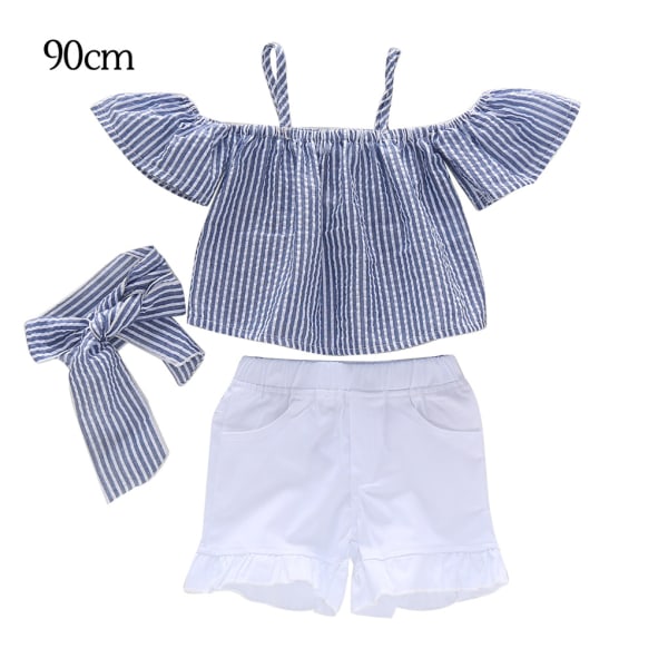 2 stk. Baby Sommer Outfit Stribet Crop Top Shorts Sløjfe Blus 90cm