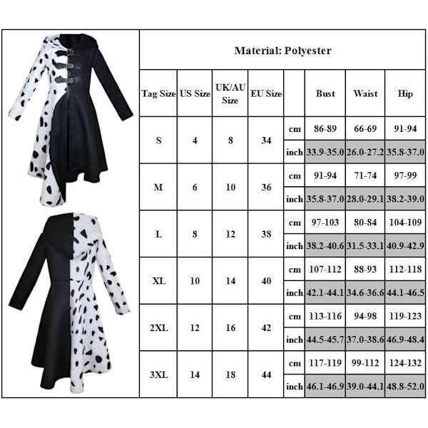 Cruella Dalmatiner Print Vintage Halloween Kostume L