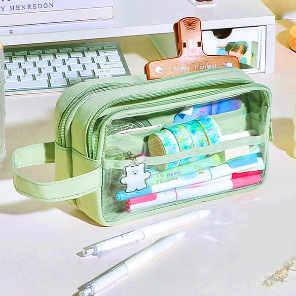 Case Transparent Stor förvaring Penna Pennfodral Penna Grass green