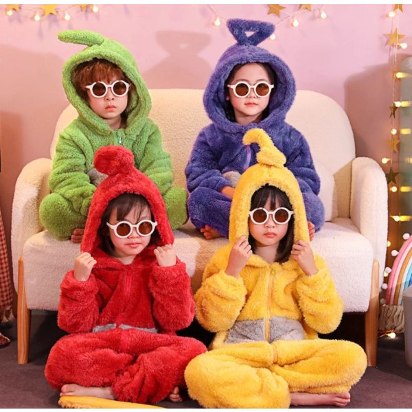 Teletubbies Pyjama Aikuisille Lapsille Pojille Tytöille Söpöt Tytöt Piirretty Koti Vaatteet Talvi Paksu Lämmin Green 120 120-130cm