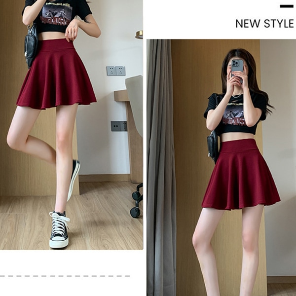 Kvinnors Basic Mångsidig Stretchy Utsvängd Casual Mini Skater kjol raspberry XL