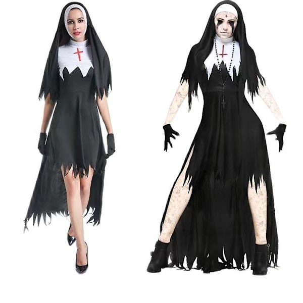 Halloween Zombie Nunna Kostym Vuxen askerad Vampyr Evil Party Uniform Cosplay Skräck Nunna V M