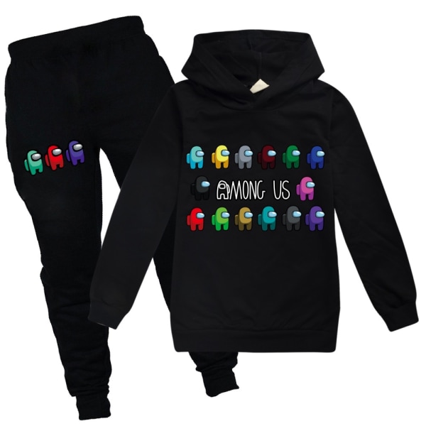 Kids Game Among Us Sweater Hoodie Byxor Träningsoverall Set trendigt V black 160cm