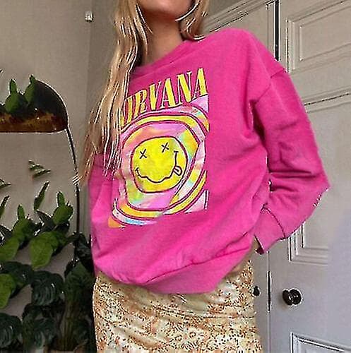 Nirvana Miley Face Crewneck Sweatshirt Heliconia Color Nirvana Sweatshirt Present Pink S