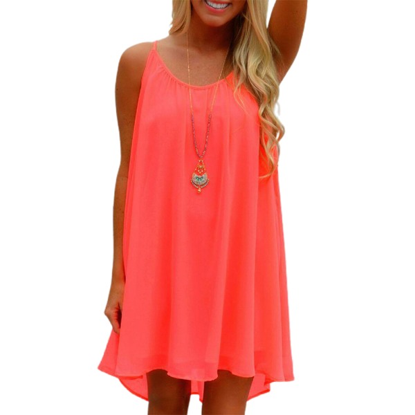 Sommerkjole for kvinner ermeløs Casual Swing Beach Sundress Fluorescent red 2XL