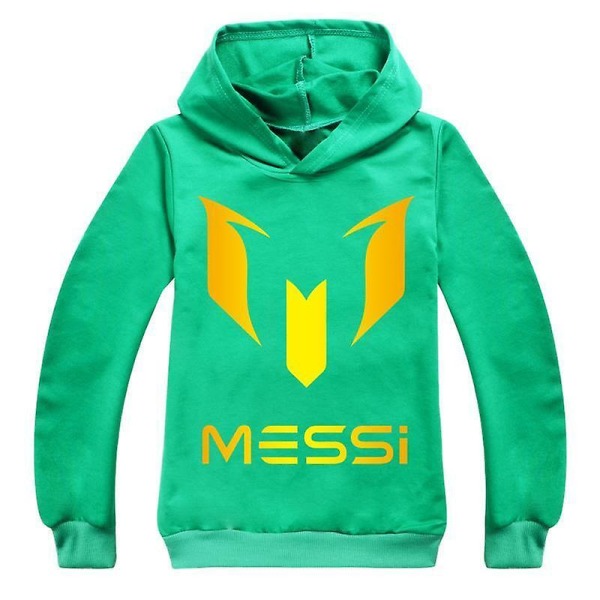 Barn Messi Print Casual Hoodie Pojkar Hooded Top Jumper Sweatshirt Present 2-14y - Green 150CM 9-10Y