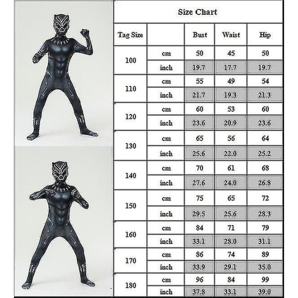 Barn Pojkar Black Panther Cosplay kostym 140 V 180