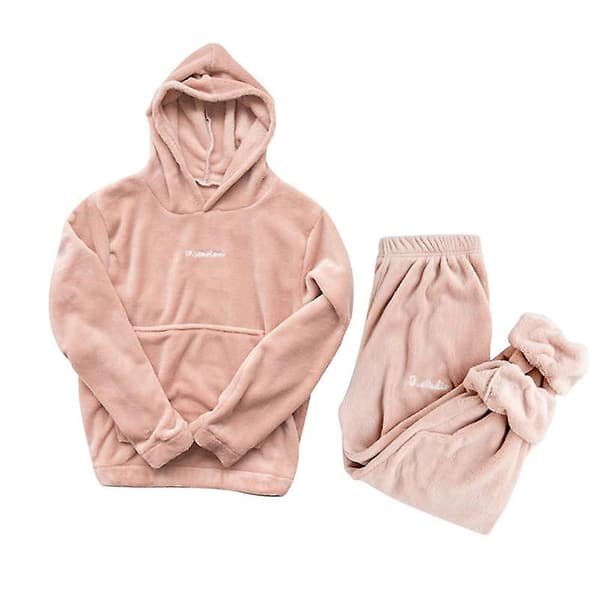 Kvinnor vinter pyjamas set varma hemkläder vinter sovkläder kvinnlig flanell byxor kostym V Red M
