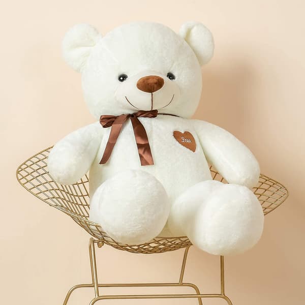Sød plyslegetøj, stor bamse white 80cm