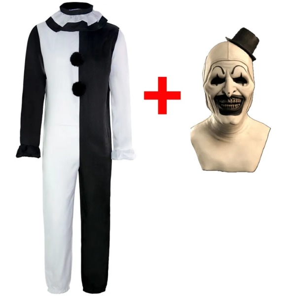 CGMGTSN Adults Terrifier 2 Art the Clown Cosplay Kostym Jumpsuit Hat Outfits Halloween Carnival Suit V Costume and Mask L