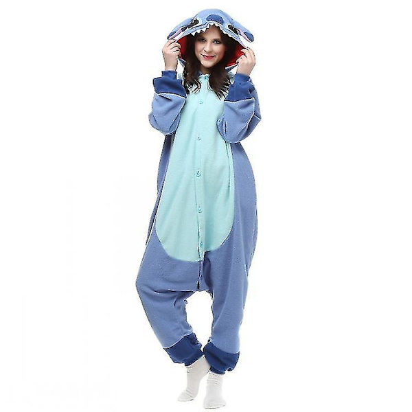 Vuxna kvinnor Stitch Pyjamas Anime Tecknad nattkläder Outfit Jumpsuit Blue M
