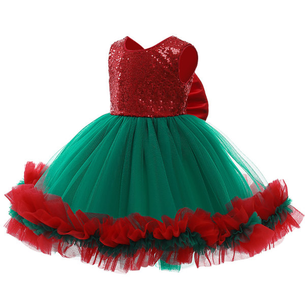 Barn Flickor Jul ärmlös prinsessklänning Festklänning Red 120cm
