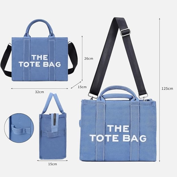 Dame Canvas Tote Bag Casual Canvas Messenger Bag Axelväska Blå