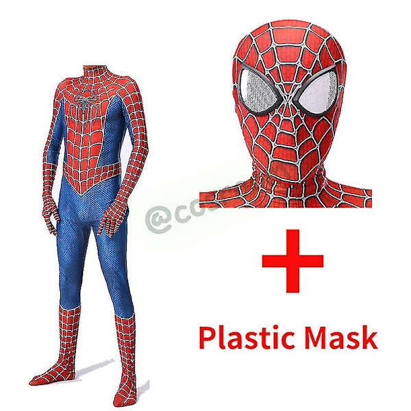 Spiderman Tobey Maguire Kostym Röd Cosplay Superhjälte Jumpsuit mesh mask 170
