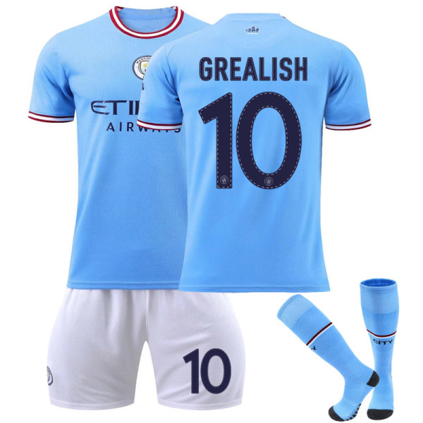 22/23 Manchester City Hemma Barn Fotbollströja Träningsdräkter / GREALISH 10 Kids 24(130-140CM)