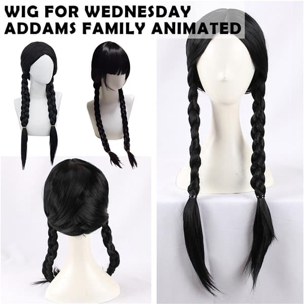 Barn Flickor Onsdag Addams Peruk Lång Rak Mittdel Heat R blackB no bangs