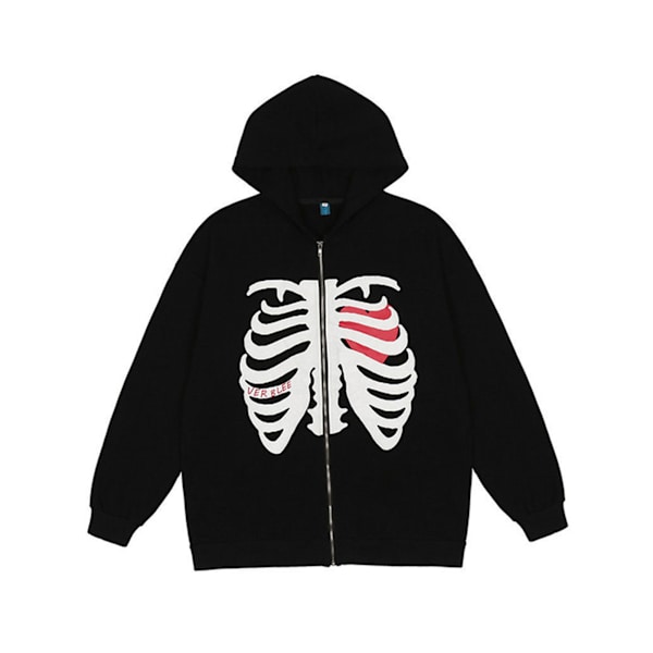 Skulls Print Oversized Jakker Coat Zip Up Hoodies Sweatshirt black M