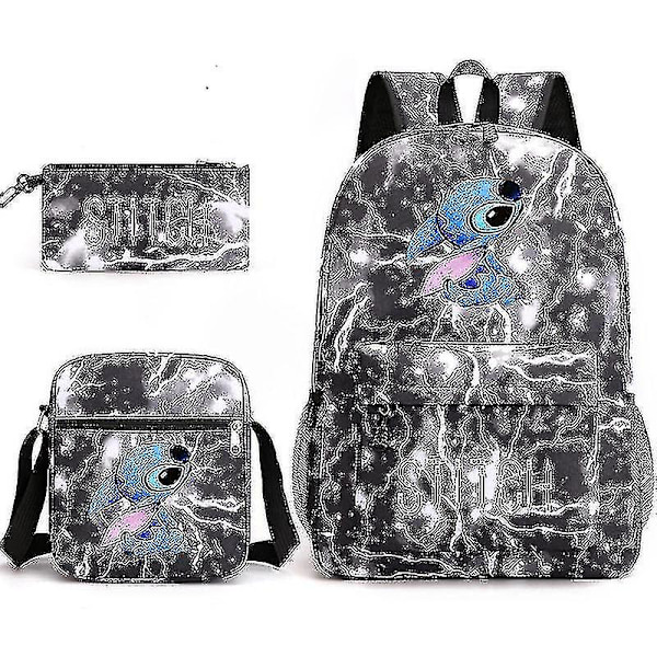 Lilo Stitch Ryggsäck Tredelad set skolväska barn för pojke flicka present V Lightning black