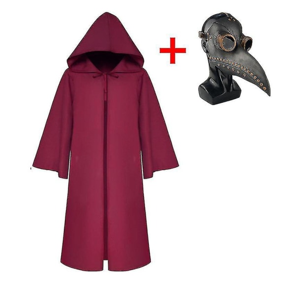 Plague Doctor Reaper Cosplay Voksen Børn Karneval Halloween Kostume Med teampunk Maske_nn V Red with mask S