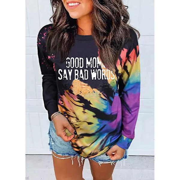 Kvinde Tie Dye Sweatshirt Casual Langærmede Toppe Print Trøje Casual Skjorte 6