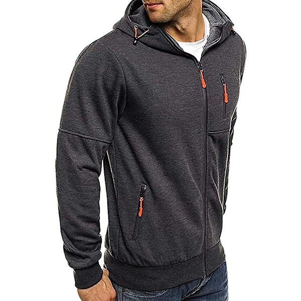 Män Zip Träningsjacka Gym Hooded Långärmad Sweatshirt Gym Top Höst Vinterkappa W Dark Gray 3XL