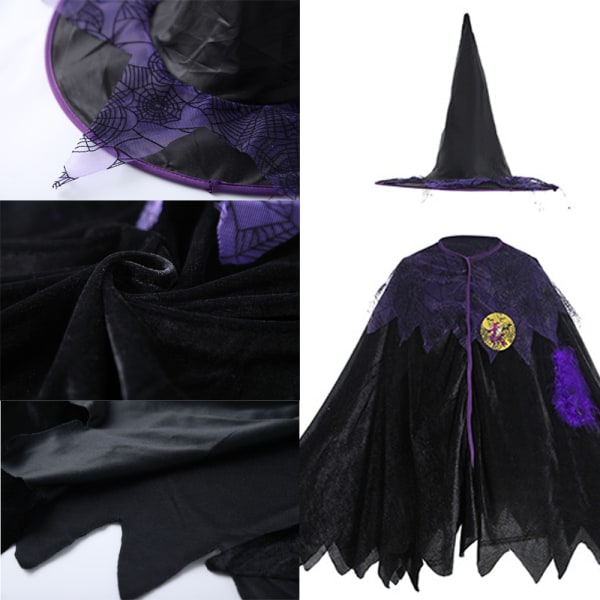 Hooded Cape Velvet Cape med Huva Lång Vändbar för Halloween 110cm