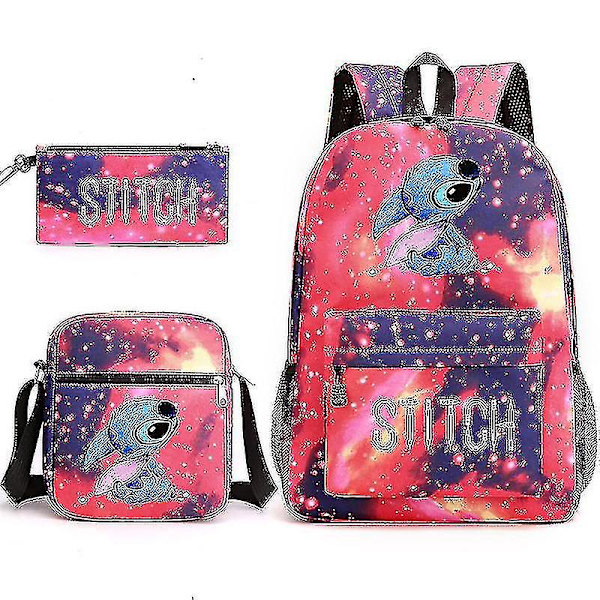 Lilo Stitch Ryggsäck Tredelad set skolväska barn för pojke flicka present V Star red