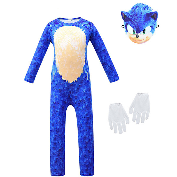 Sonic The Hedgehog Cosplay kostymkläder för barn, pojkar, flickor Jumpsuit + Mask + Handskar 7-8 år = EU 122-128