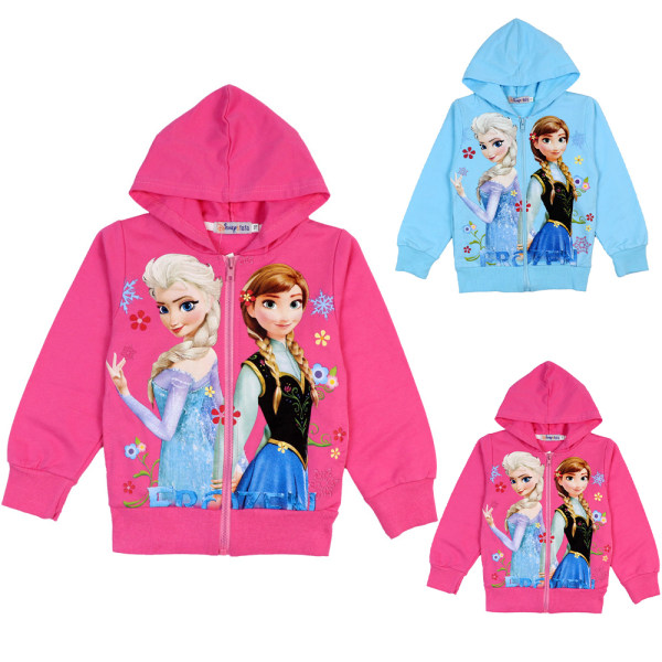 Barn Jenter Frozen Elsa Anna Jakke Varm Zip Hoodie Frakk Ytterklær Z Rose red 120cm