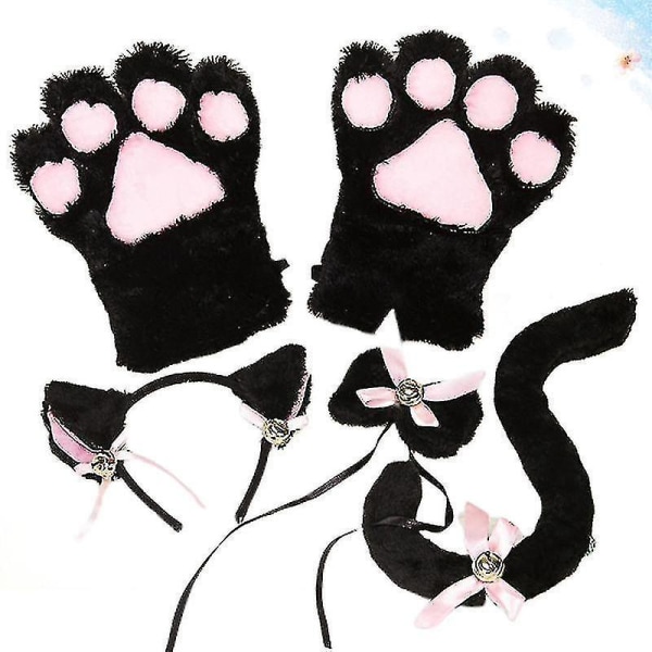 5 st Creative Cat Cosplay Kostym Kattunge Svansöron Krage Tassar Handskar Anime Lolita Gothic Set för P