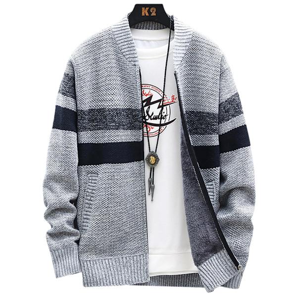 Herrtröja Kappa Randig stickad kofta Casual Jumper Ytterkläder Light Grey 3XL