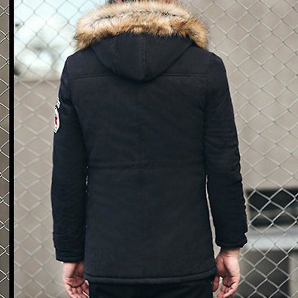 Vinterfôret Parka med hette - tykk fleece hettegenserjakke - Black M