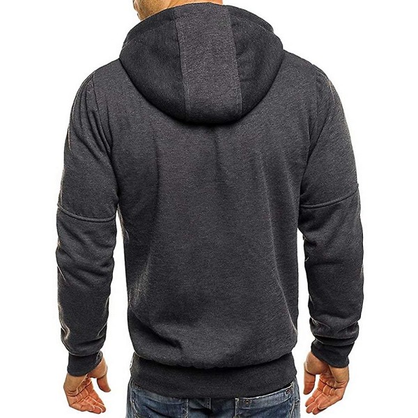 Herre Zip Treningsjakke Gym Hooded Genser Langarmet Sweatshirt Gym Topp Høst Vinterjakke Dark Gray 2XL