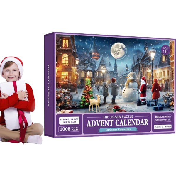 Jouluinen adventtikalenteripalapeli, adventtikalenteri 2023 palapeli, 24 osaa 1008 palan palapeli joululahjan laskeminen