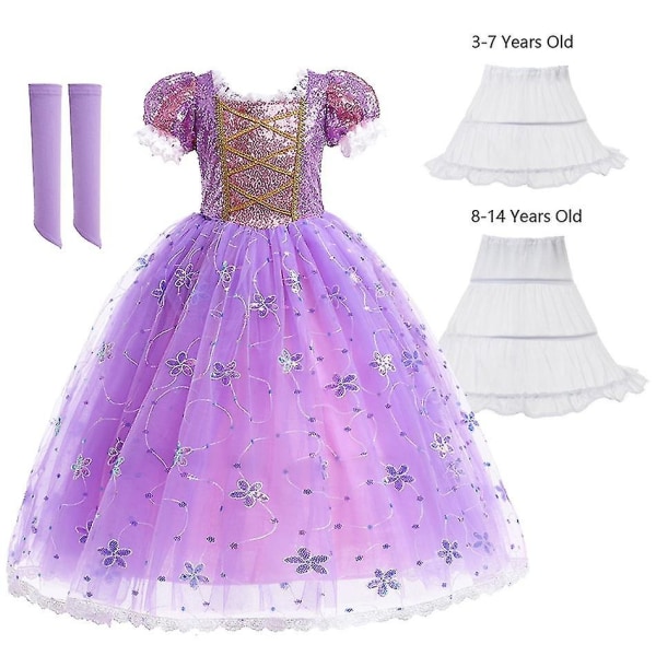 Prinsessa Rapunzel -mekko tytöille, tyylikkäät lilat mekot, upeat karnevaaliasut, lastenjuhlien iltapuvut, Halloween-roolipelipuvut 9-10Y Tag-150 Rapunzel Sets 07