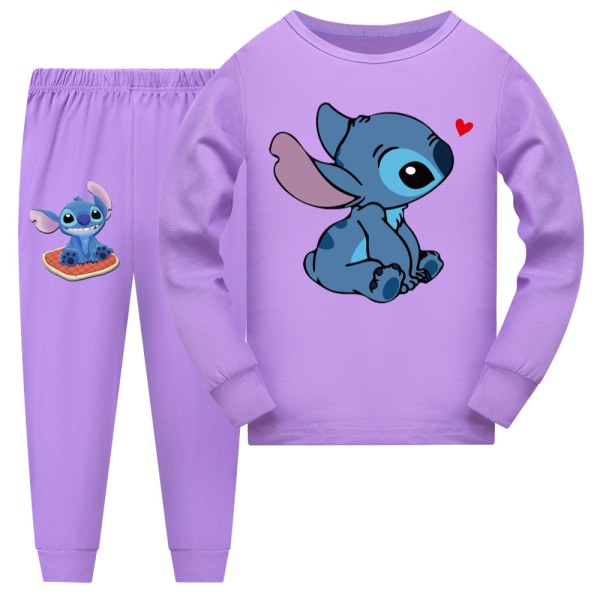 2 st barnpyjamas Stitch långärmad pullover set nattkläder - lila purple purple 160 cm