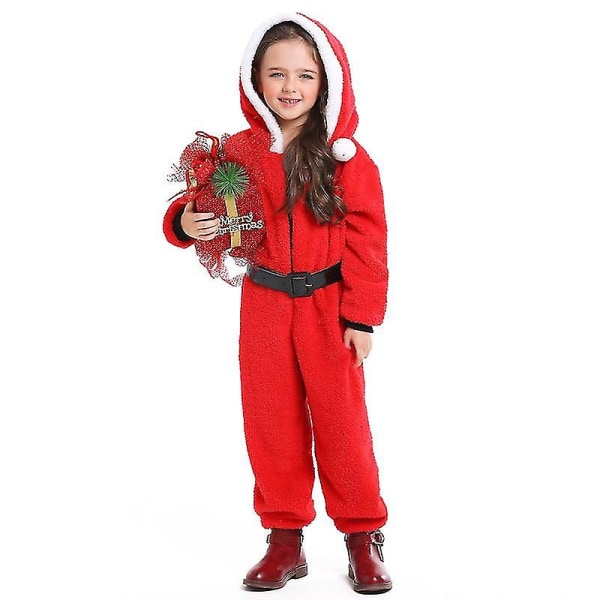 Vuxenbarn Jultomte Jultomtekostym Flicka Kvinnor Hooded Onesie Pyjamas Jumpsuit Fantasia Xmas Dress Up kids 2 L