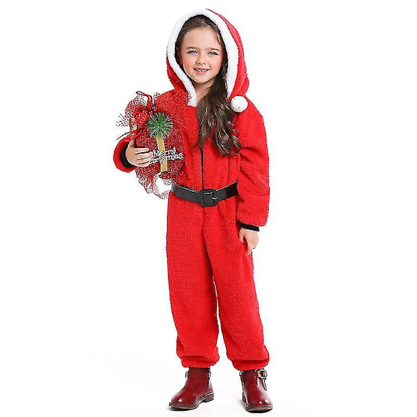 Vuxenbarn Jultomte Jultomtekostym Flicka Kvinnor Hooded Onesie Pyjamas Jumpsuit Fantasia Xmas Dress Up kids 2 M