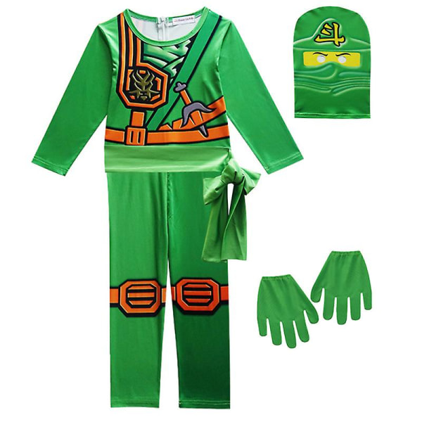 Hot Sell Ninja Cosplay Kostymer Gutt Jumpsuits Set Halloween Julefest Klær Ninja Superhelt Streetwear Kostymer Green 7-8T