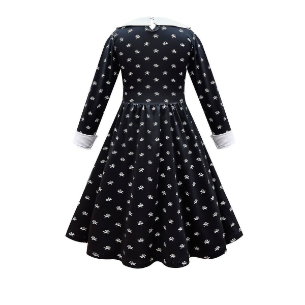 Girls Cosplay Onsdagsdansklänning Kostume med Paryk W Dress 150cm