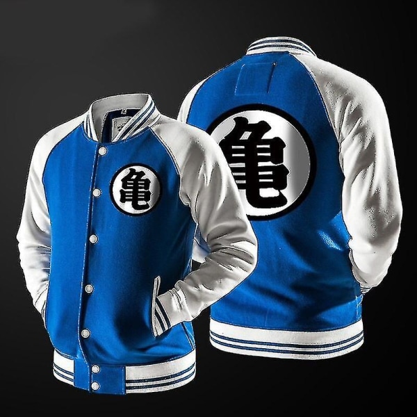 Anime Goku Varsity Jacka Höst Casual Sweatshirt Hoodie Jacka Märke Baseball Jacka Shry - Blue XXXL